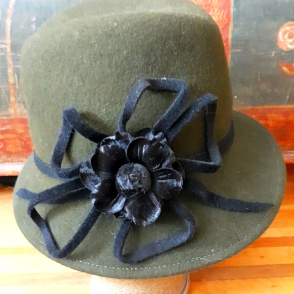 Gabriel Amar for Frank Olive Wool Felt Olive & Black Hat--FINAL PRICE